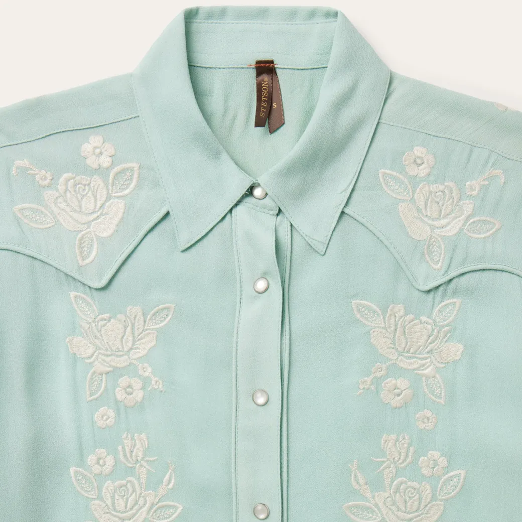 Aqua Rayon Crepe Western Blouse