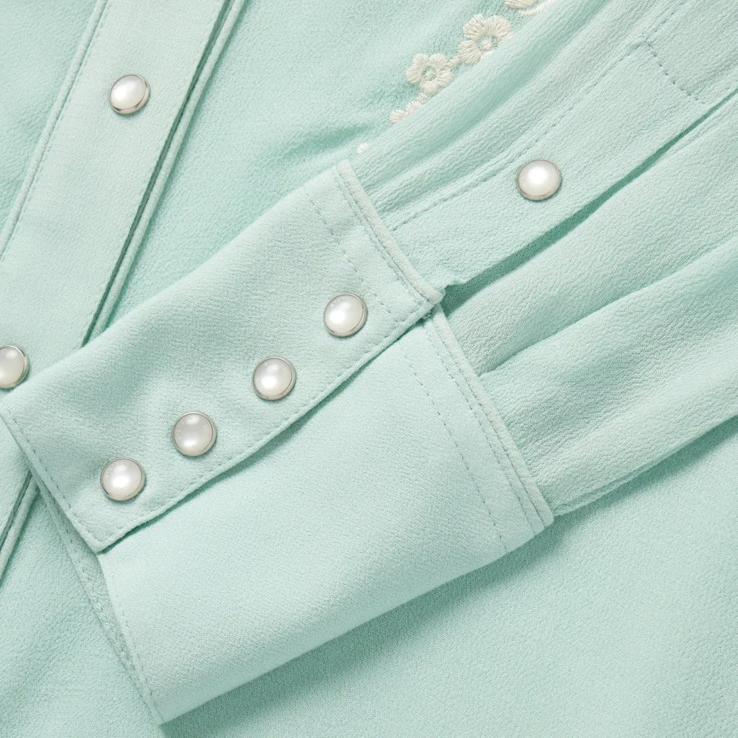 Aqua Rayon Crepe Western Blouse