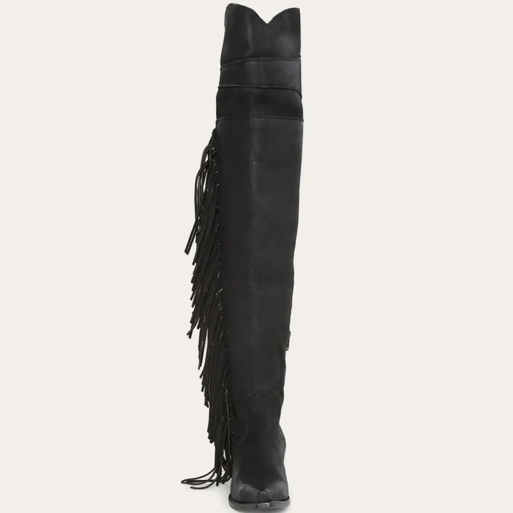 Black Fringe Over-The-Knee Leather Boot