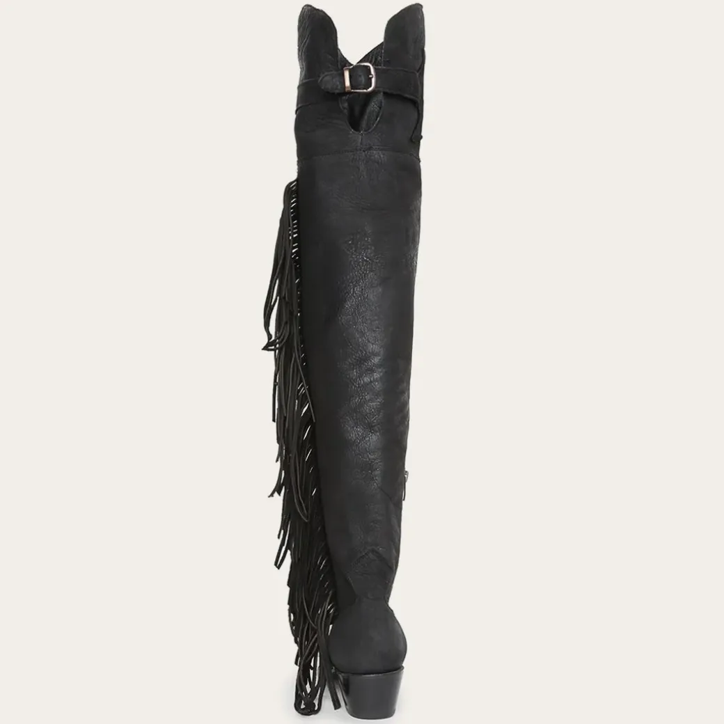 Black Fringe Over-The-Knee Leather Boot
