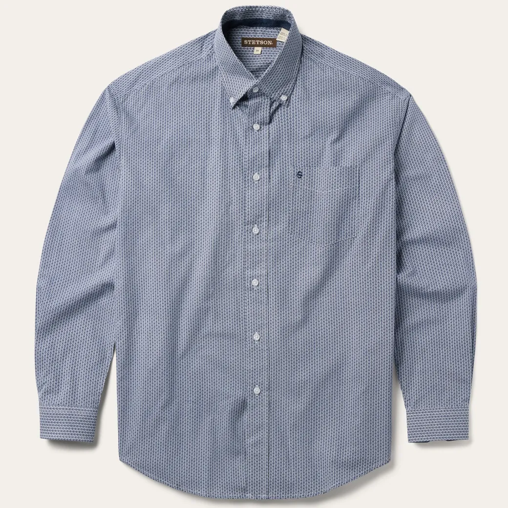 Blue Deco Geo Print Button Front Shirt