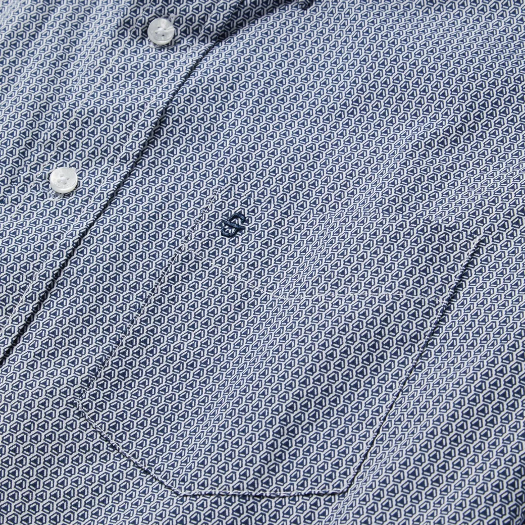 Blue Deco Geo Print Button Front Shirt