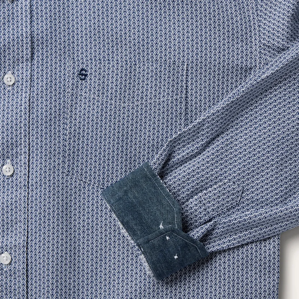 Blue Deco Geo Print Button Front Shirt