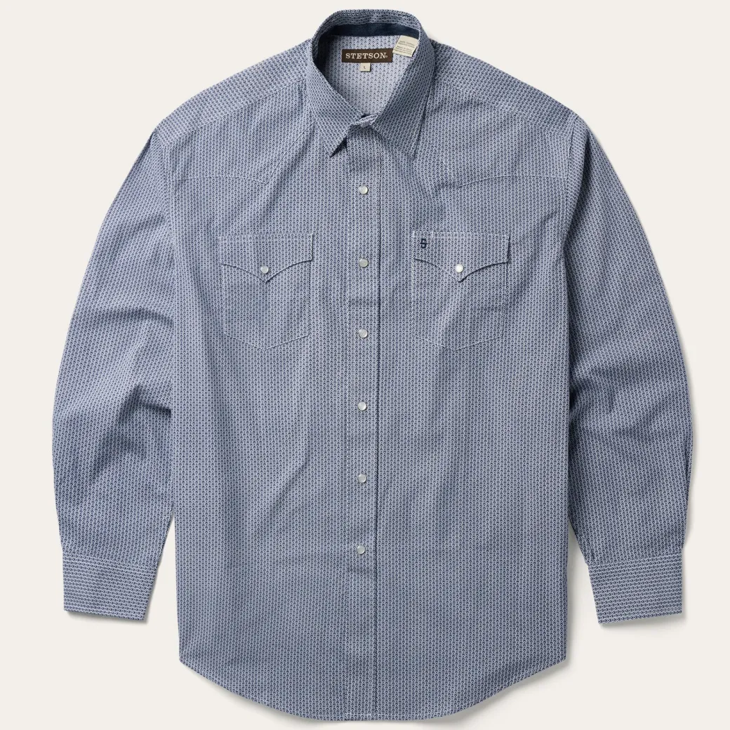 Blue Deco Geo Print Western Shirt