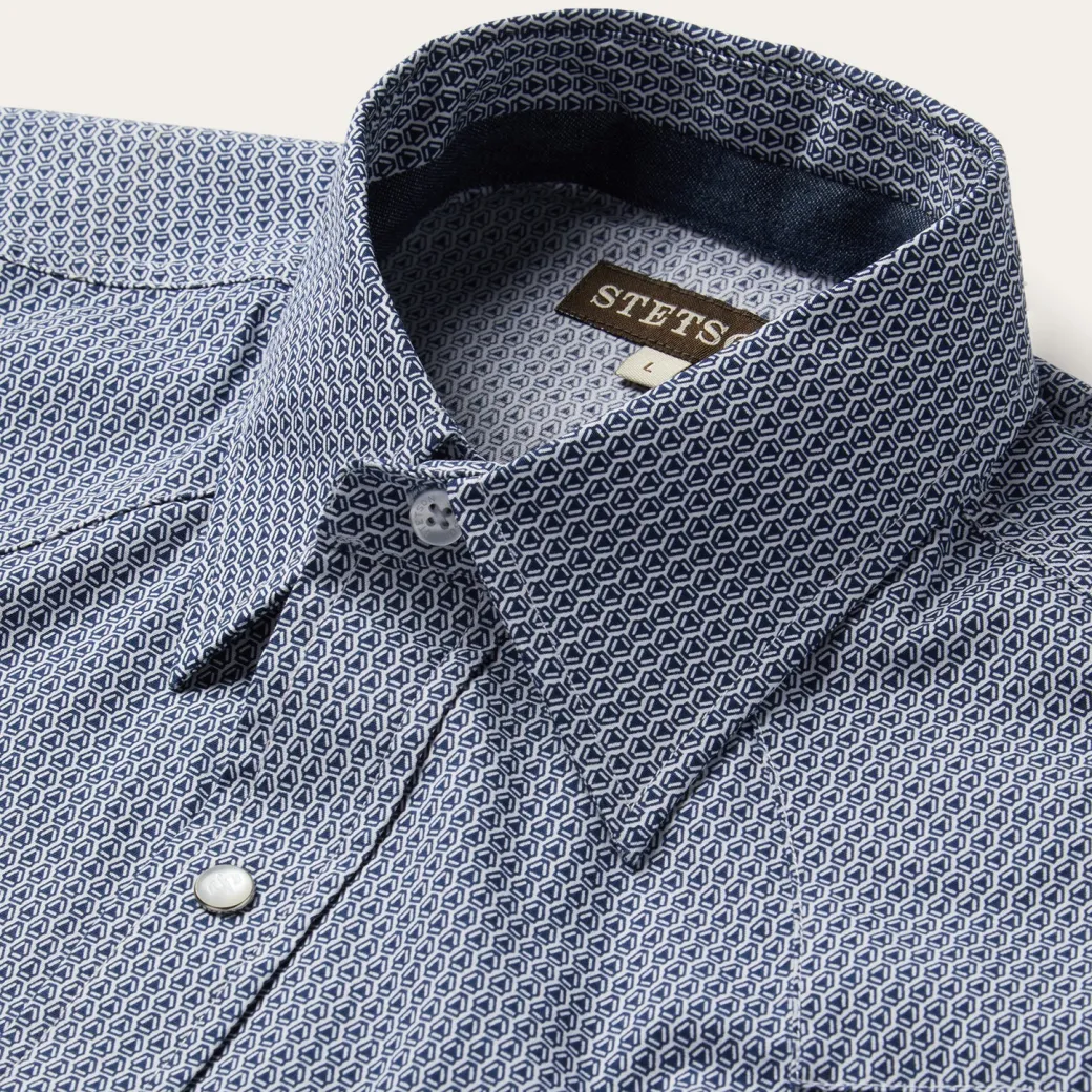 Blue Deco Geo Print Western Shirt