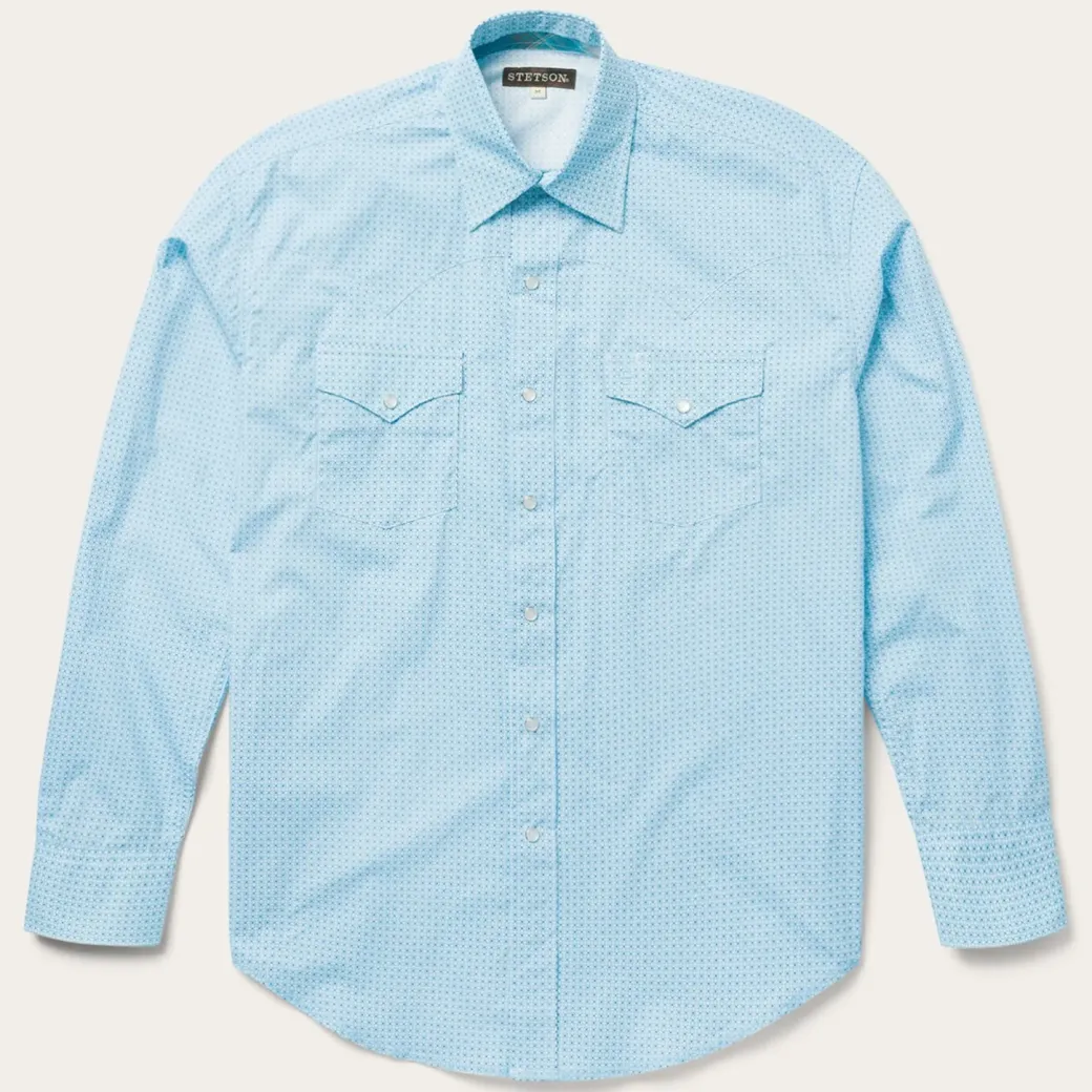 Blue Lattice Print Western Shirt