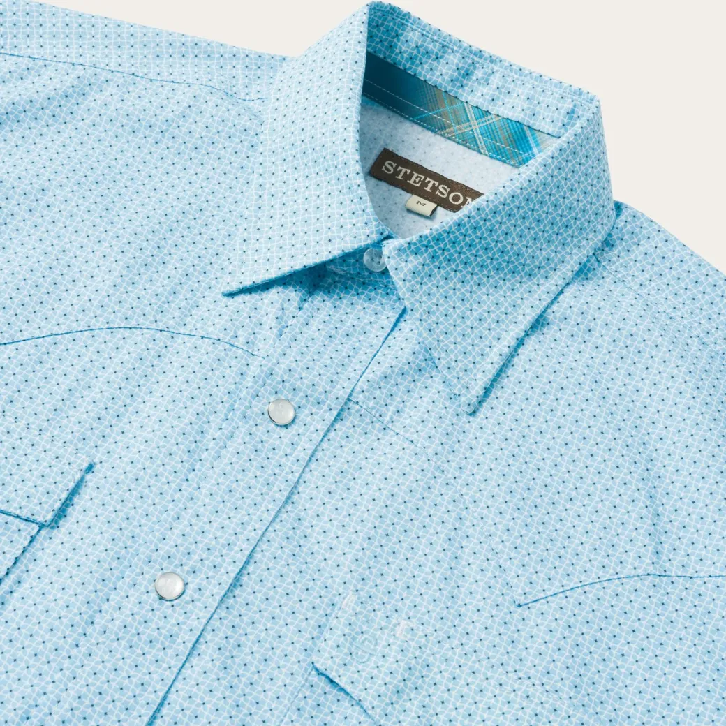 Blue Lattice Print Western Shirt