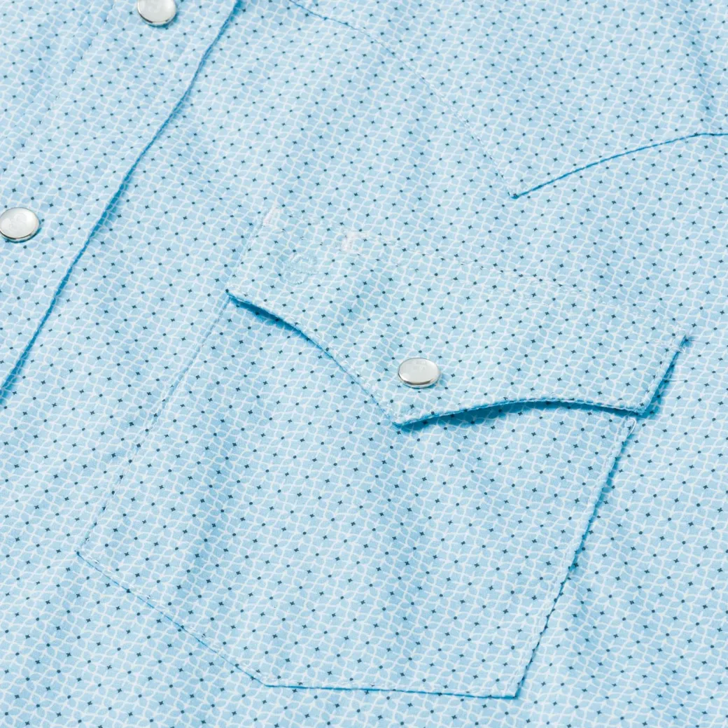 Blue Lattice Print Western Shirt