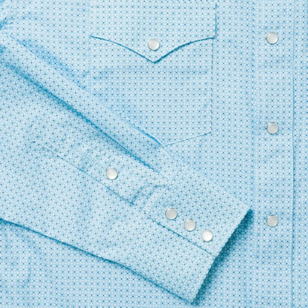 Blue Lattice Print Western Shirt