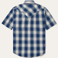 Blue Ombre Plaid Short Sleeve Western Shirt