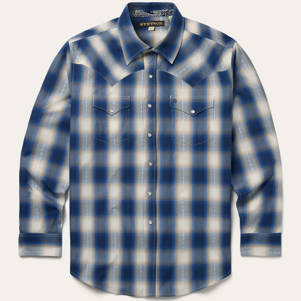 Blue Ombre Plaid Western Shirt