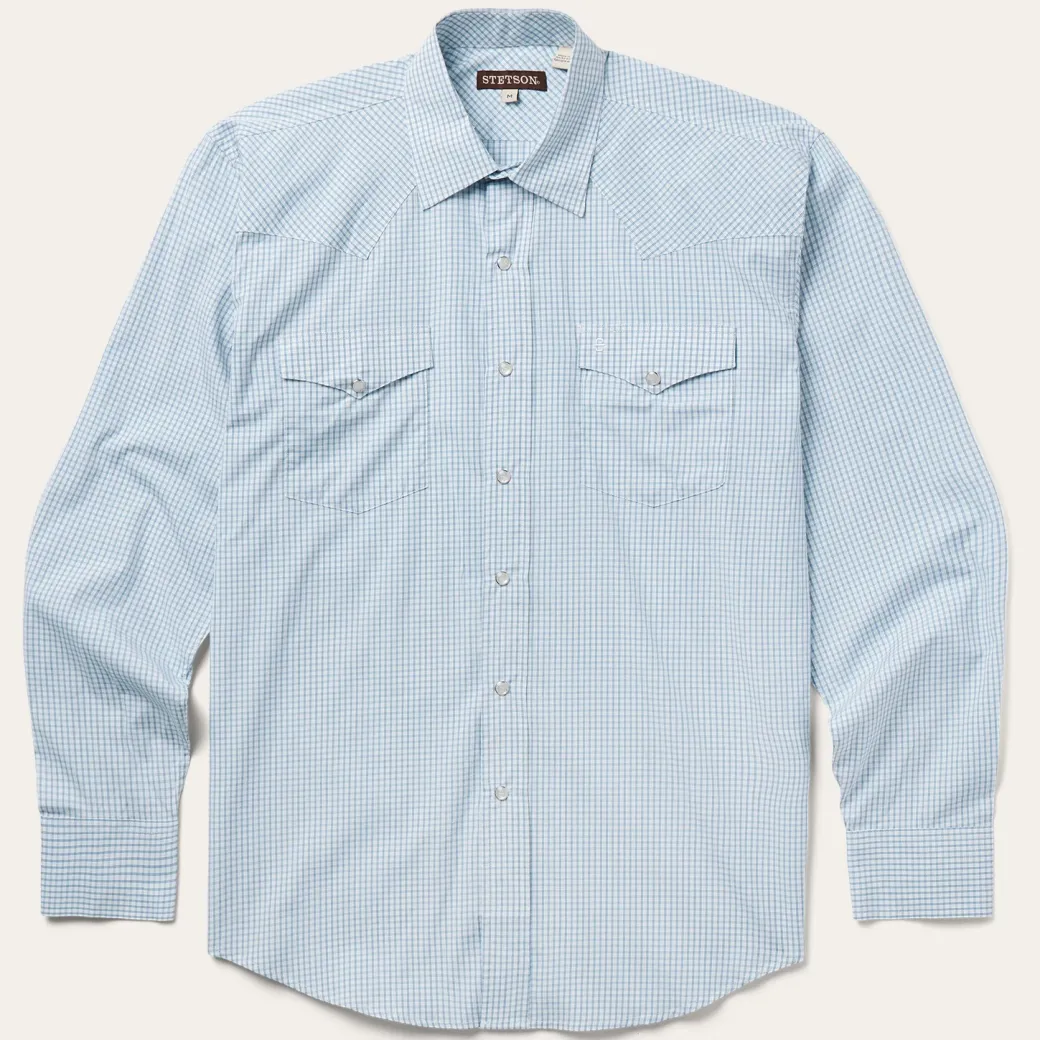 Blue Two Stripe Check Western Shirt
