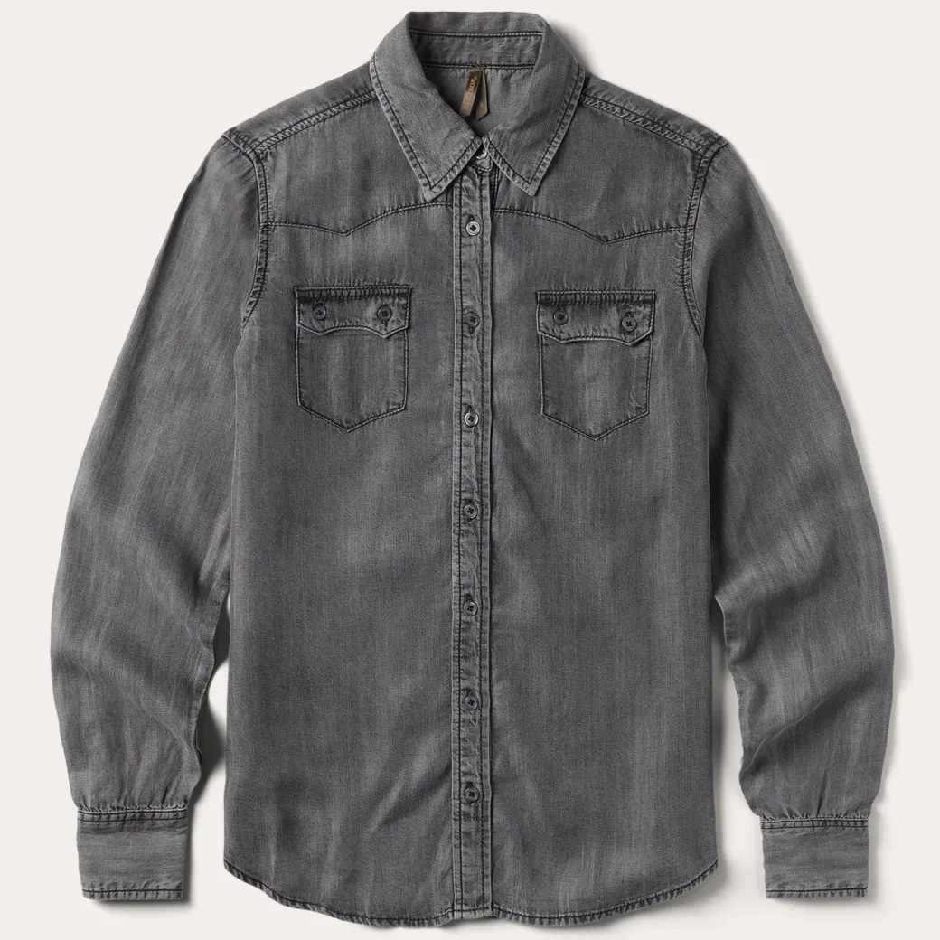 Boyfriend Fit Button Denim Tencel Blouse
