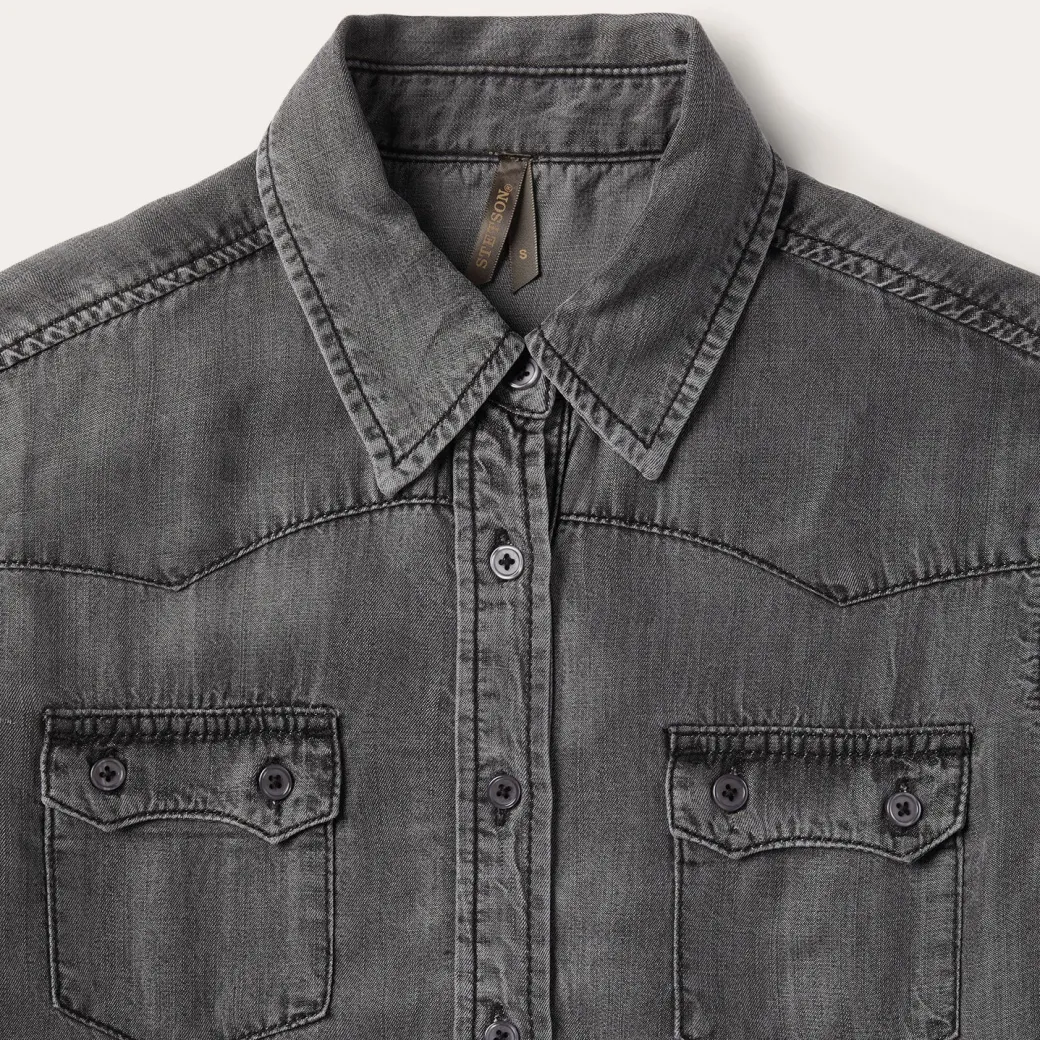 Boyfriend Fit Button Denim Tencel Blouse