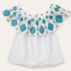Bright Schiffli Embroidered White Cotton Lawn Top