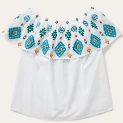 Bright Schiffli Embroidered White Cotton Lawn Top