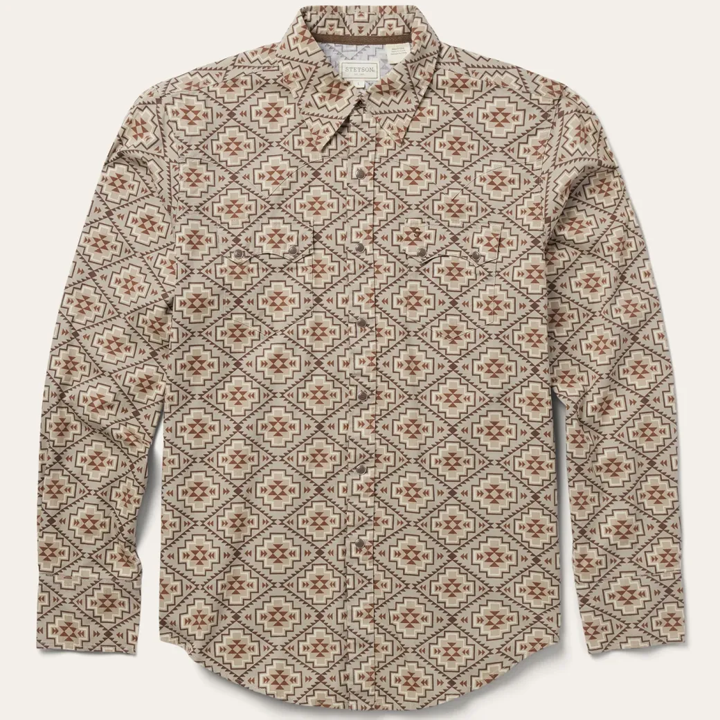 Brown Aztec Poplin Western Shirt