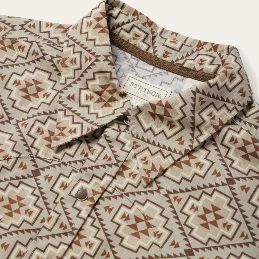 Brown Aztec Poplin Western Shirt
