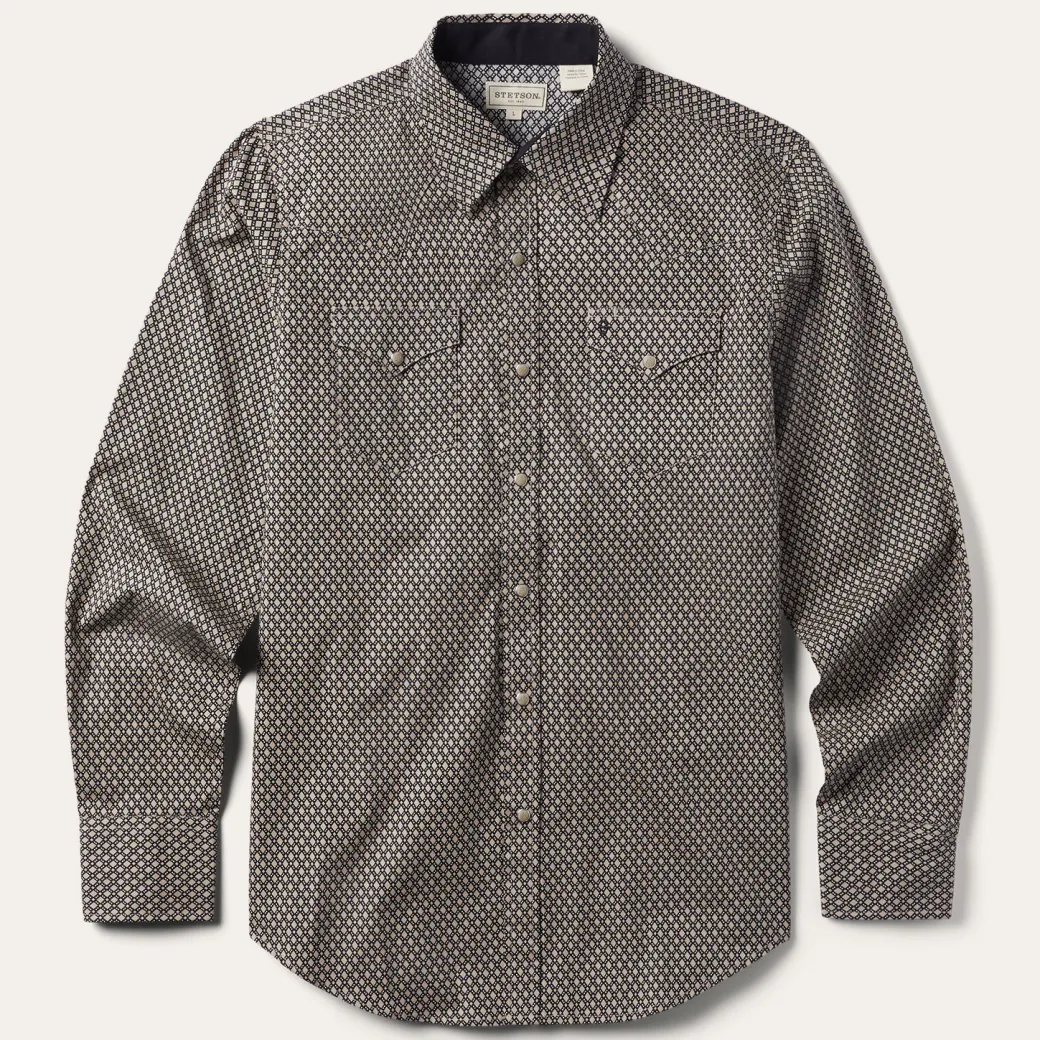 Brown Diamond Print Western Shirt
