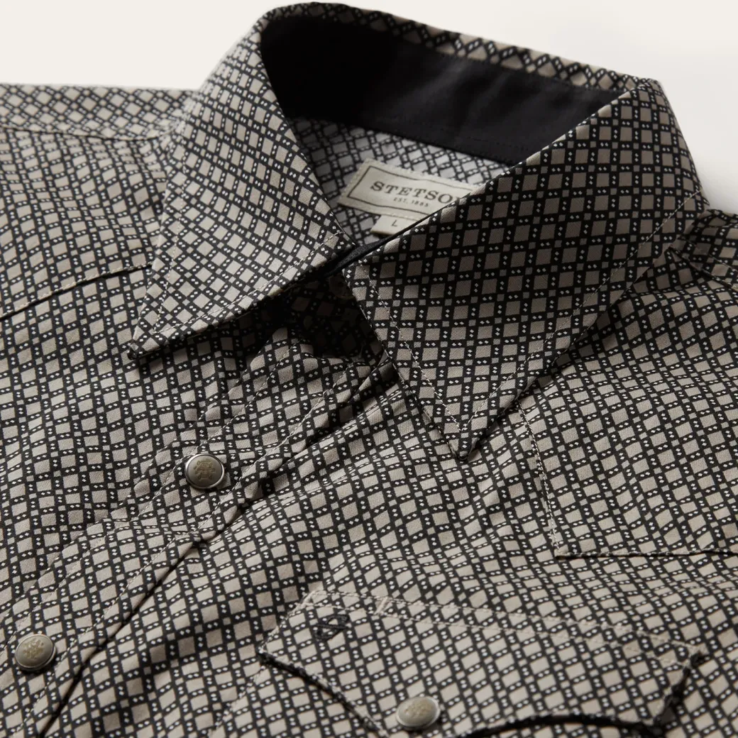 Brown Diamond Print Western Shirt