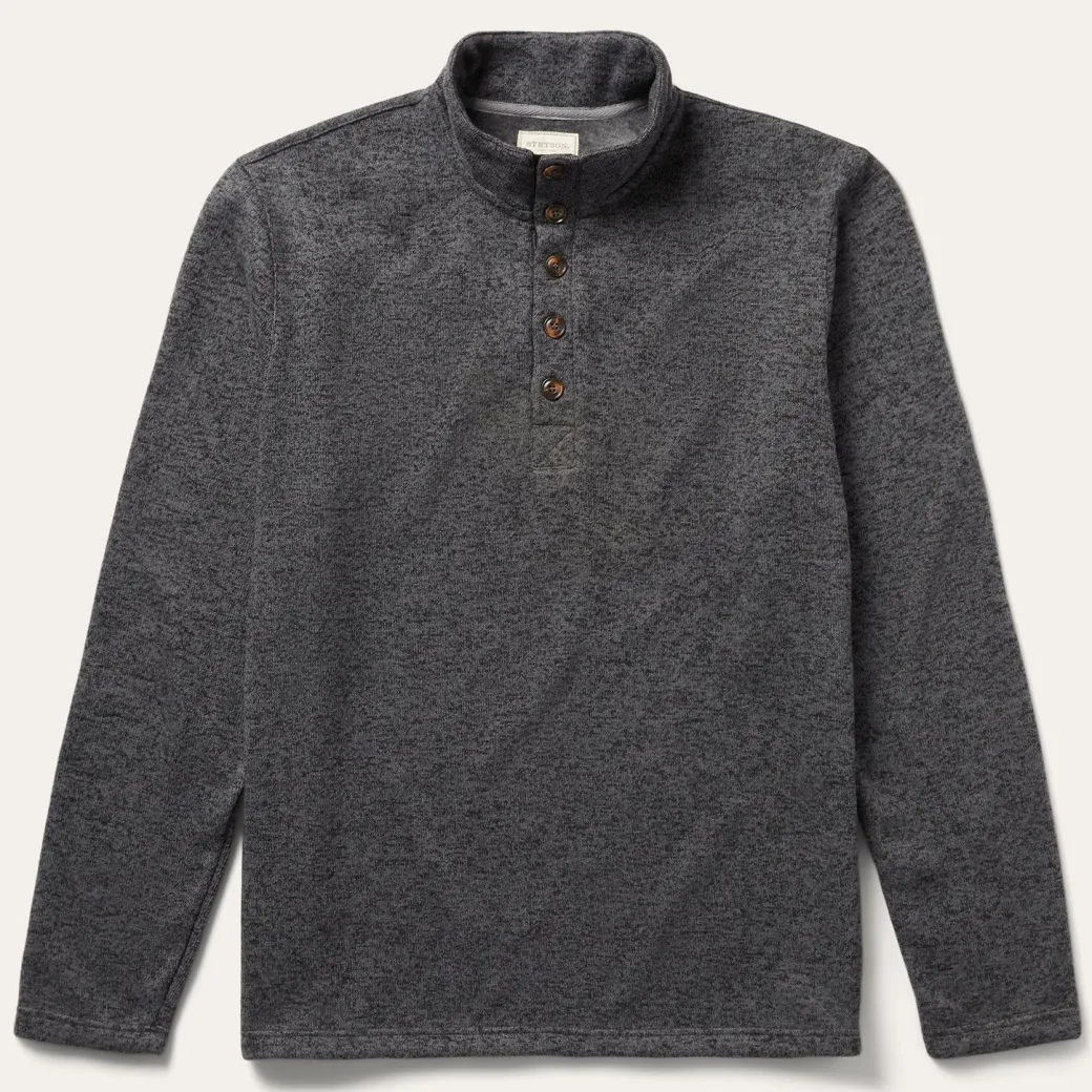 Button-Front Grey Pullover Knit Sweater