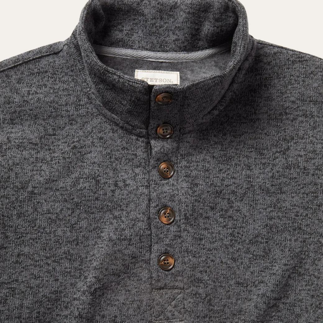 Button-Front Grey Pullover Knit Sweater