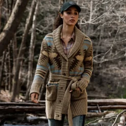 Chunky Knit Tie Sweater in Brown