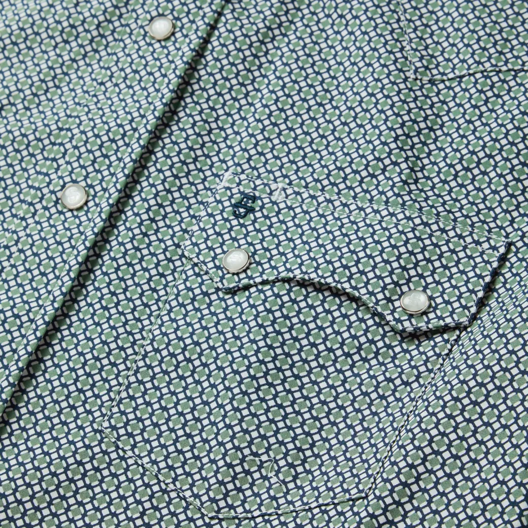 Circle Diamond Print Short Sleeve Western Shirt