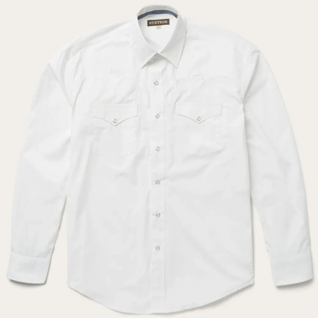 Classic Solid Snap Poplin Shirt In Optic White