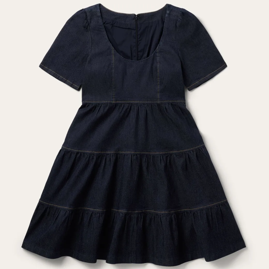 Dark Denim Dress With Contrast Top Stitching