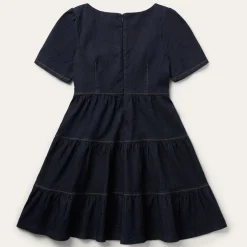 Dark Denim Dress With Contrast Top Stitching