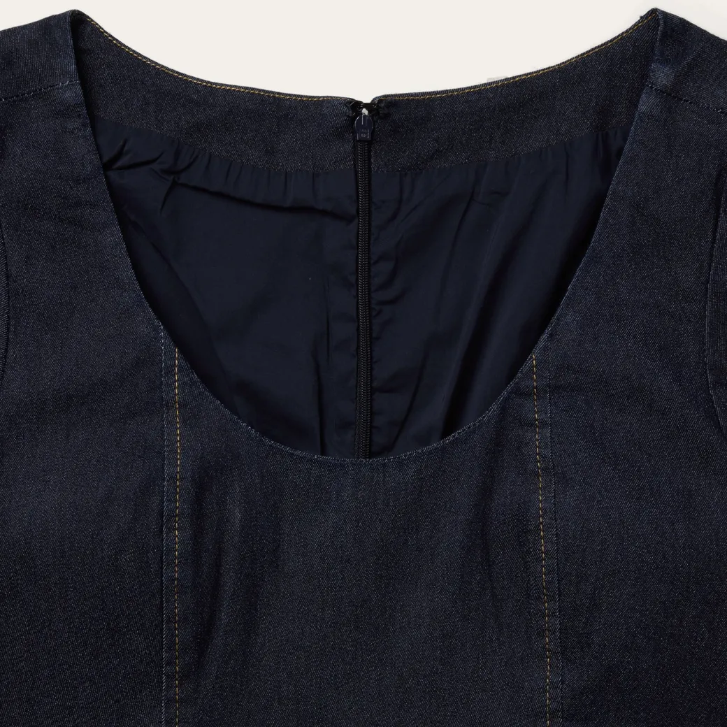 Dark Denim Dress With Contrast Top Stitching