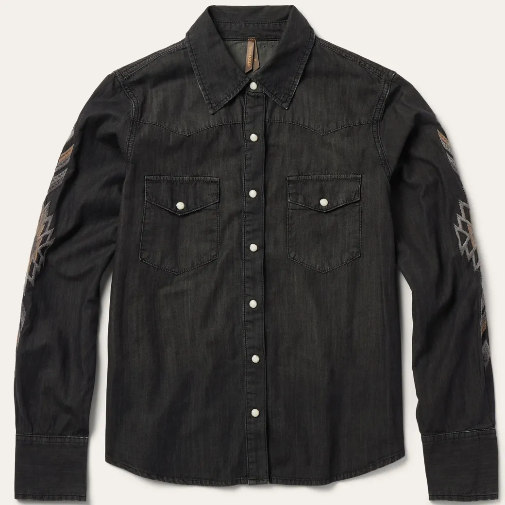Embroidered Black Denim Shirt