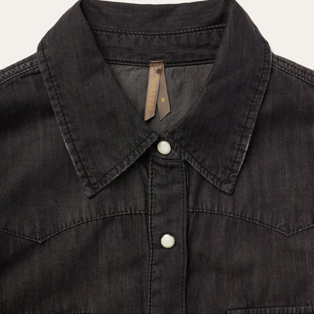 Embroidered Black Denim Shirt