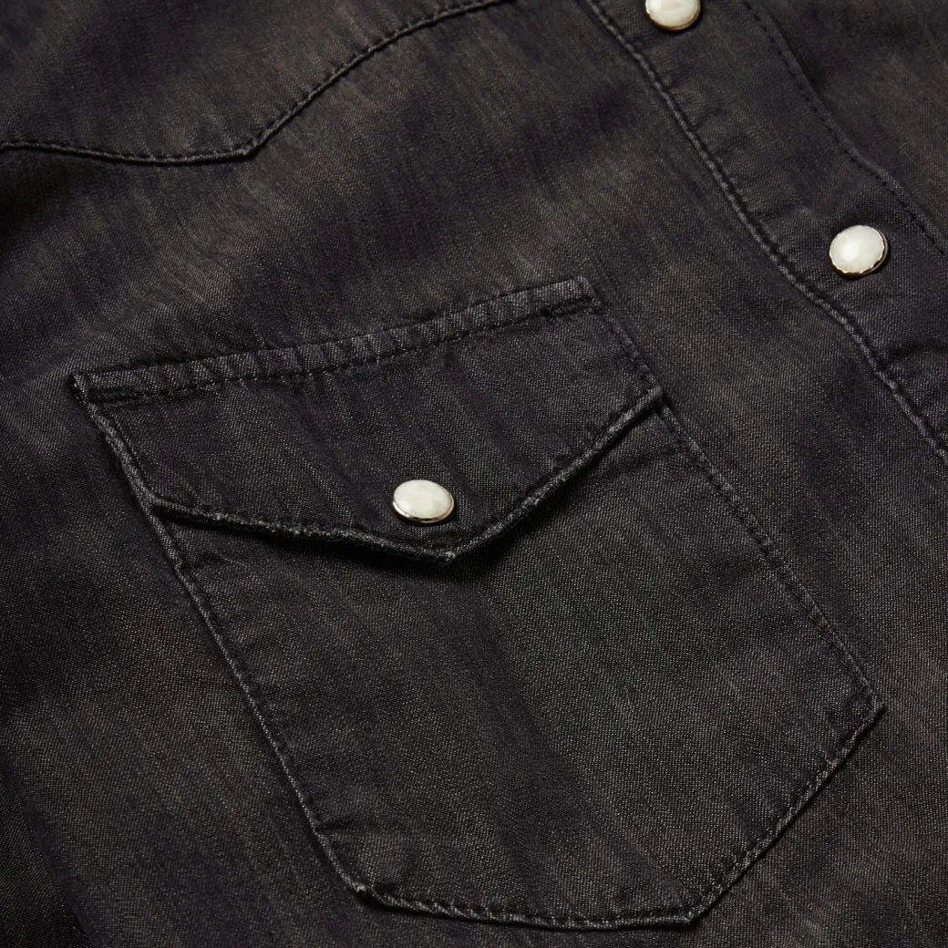 Embroidered Black Denim Shirt