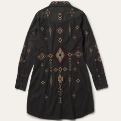Embroidered Black Denim Shirt Dress