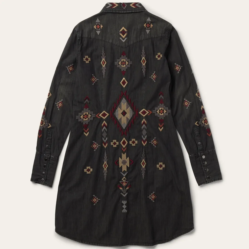 Embroidered Black Denim Shirt Dress