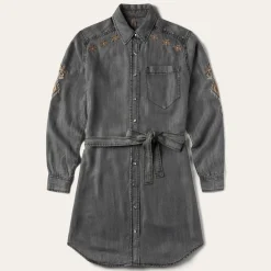 Embroidered Snap Front Shirt Dress