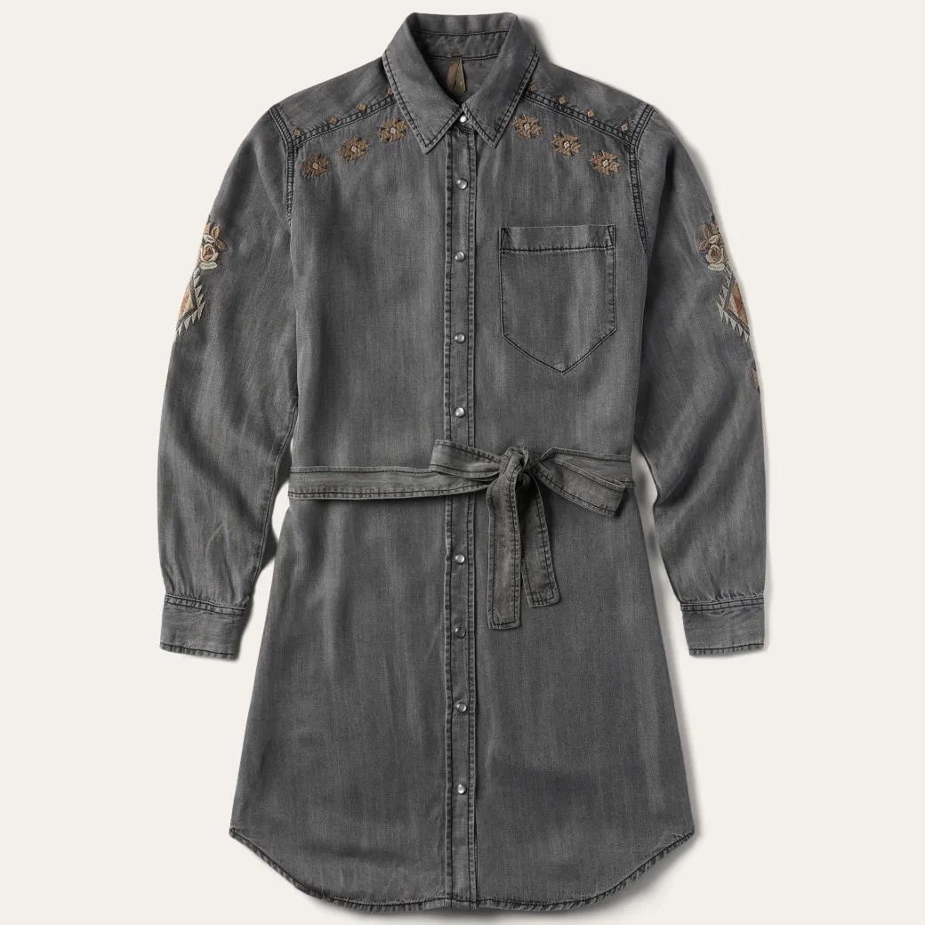Embroidered Snap Front Shirt Dress