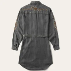 Embroidered Snap Front Shirt Dress
