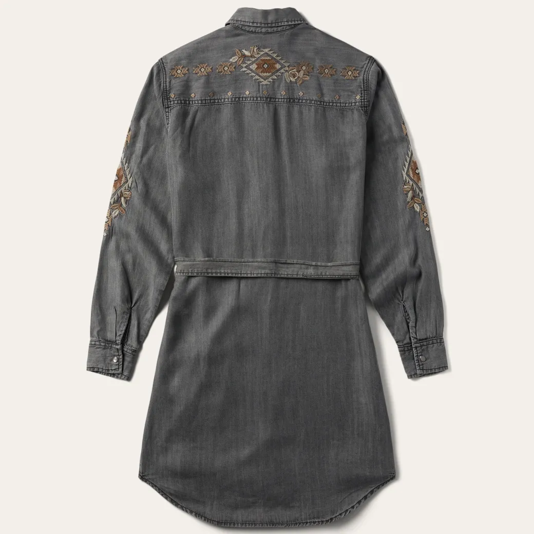 Embroidered Snap Front Shirt Dress