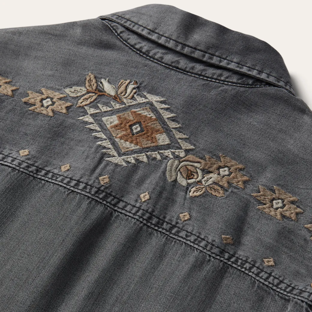 Embroidered Snap Front Shirt Dress