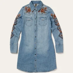 Floral Embroidered Denim Shirt Dress
