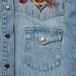 Floral Embroidered Denim Shirt Dress
