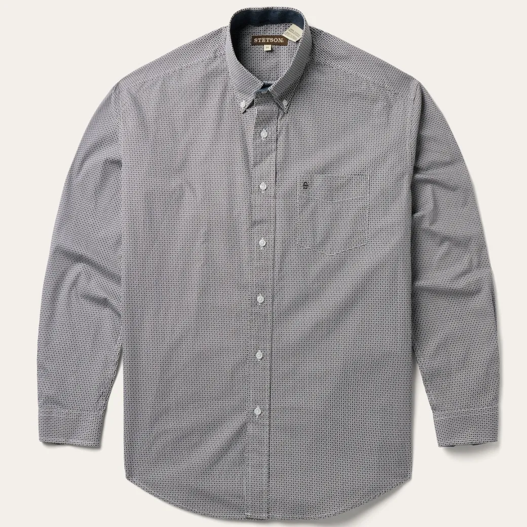 Grey Geo Print Button Front Shirt