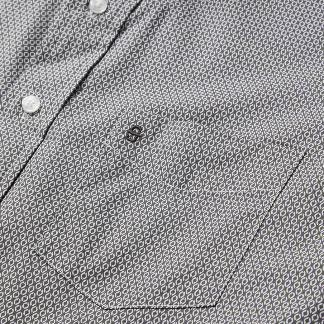 Grey Geo Print Button Front Shirt