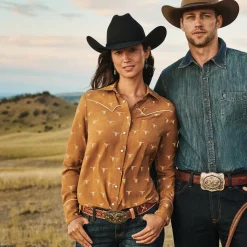 Mojave Longhorn Print Snap Western Shirt