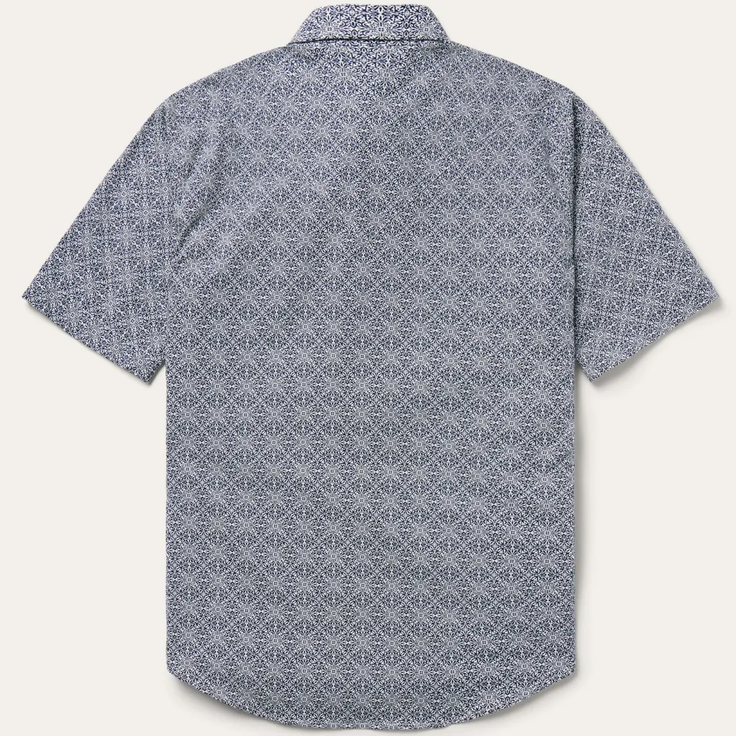 Navy Print Short Sleeve Western Shirt