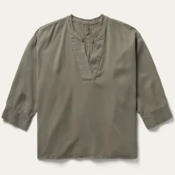 Olive Lyocell Twill Peasant Top