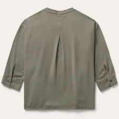 Olive Lyocell Twill Peasant Top